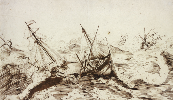 Seesturm, vier Schiffe in Gefahr a Willem van de Velde d. J.