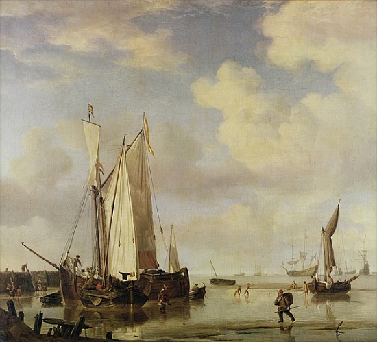 Dutch Vessels Inshore and Men Bathing a Willem van de Velde il Giovane