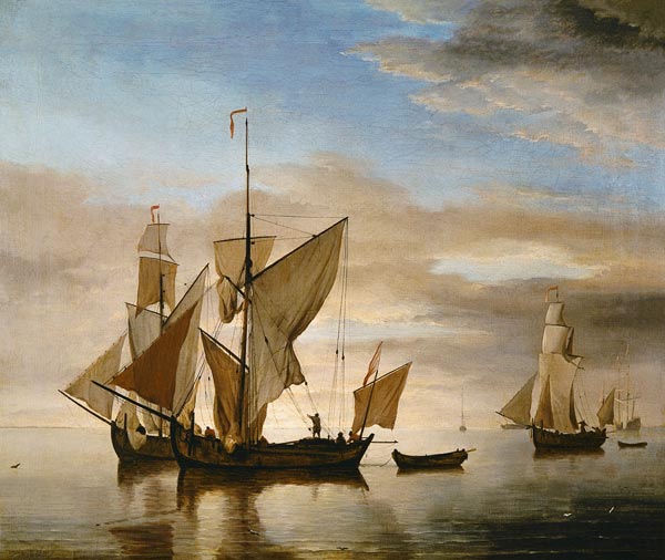 Schiffe auf ruhiger See im Abendlicht a Willem van de Velde il Giovane