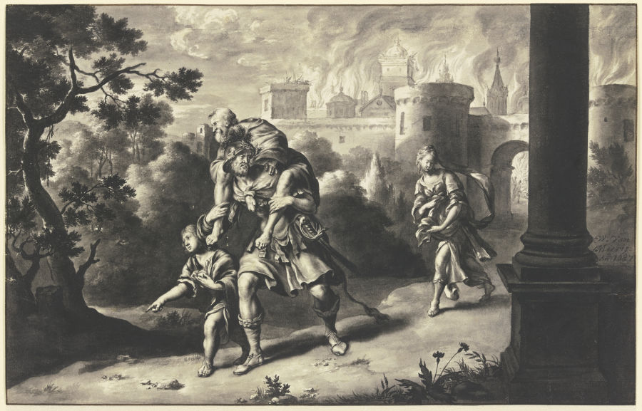 Aeneas rettet Anchises aus dem brennenden Troja a Willem van Mieris