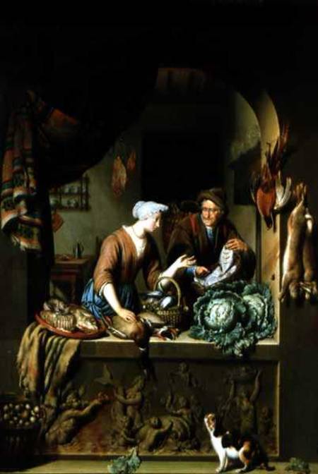 A Woman and a Fish Peddler a Willem van Mieris