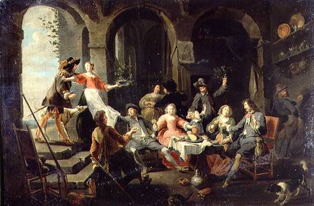 Elegant Company Merrymaking in an Interior with Servants in Attendance a Willem van the Elder Herp