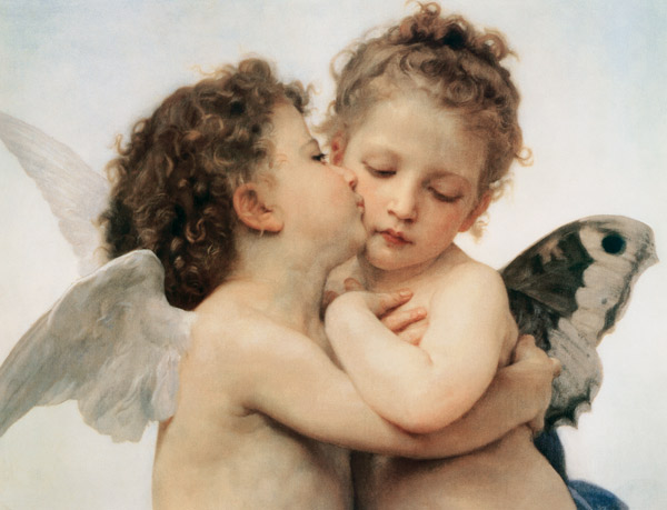 The first Kiss (Detail) a William Adolphe Bouguereau