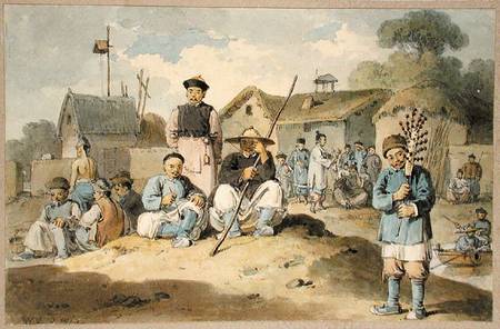 A group of Chinese on the bank of a river, watching the Earl Macartney's Embassy pass a William Alexander