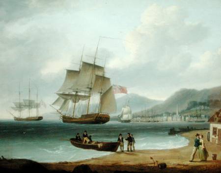 Merchant Ships Under Sail and at Anchor off a Town a William Anderson