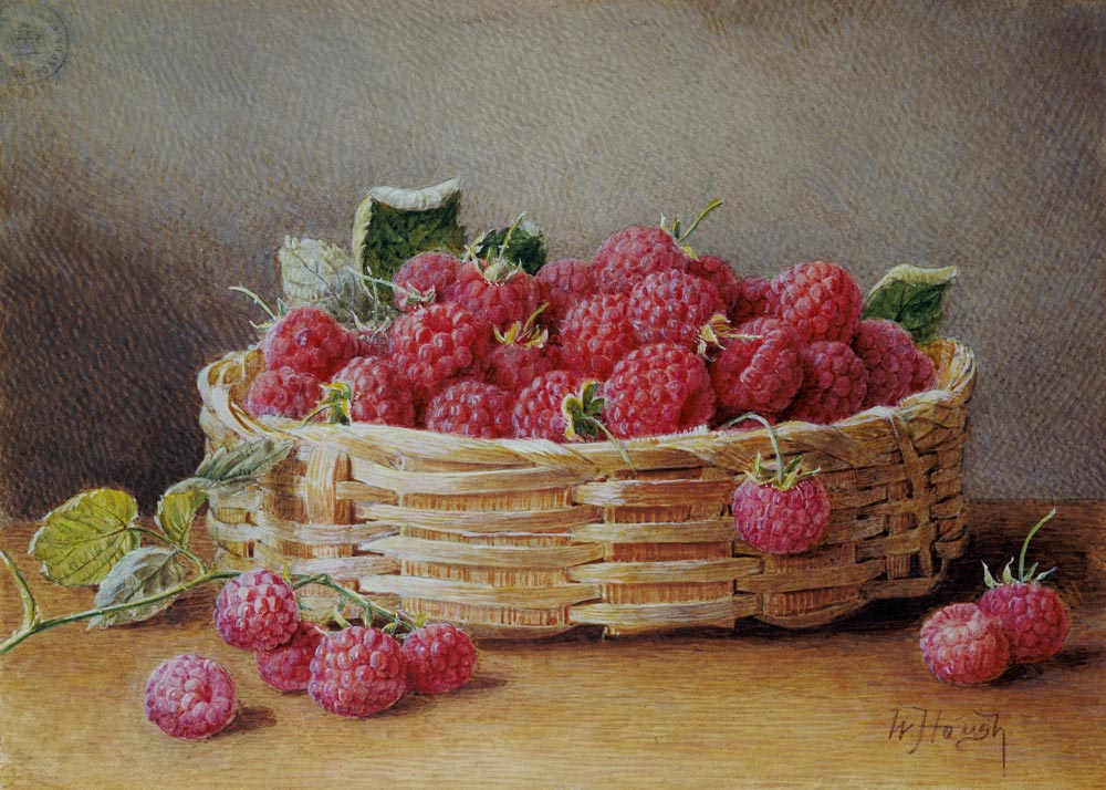 A Still Life of Raspberries in a Wicker Basket a William B. Hough