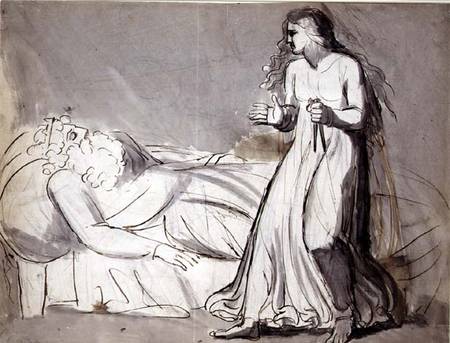 Lady Macbeth approaching the murdered Duncan (ink and wash) a William Blake