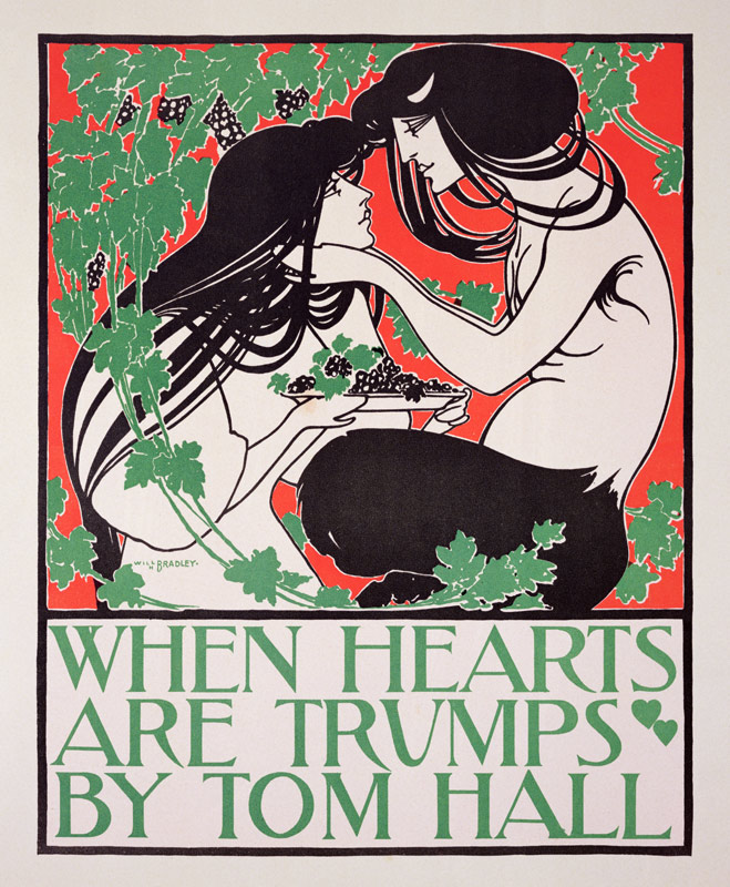 Reproduction of a poster advertising 'When Hearts are Trumps' by Tom Hall a William Bradley