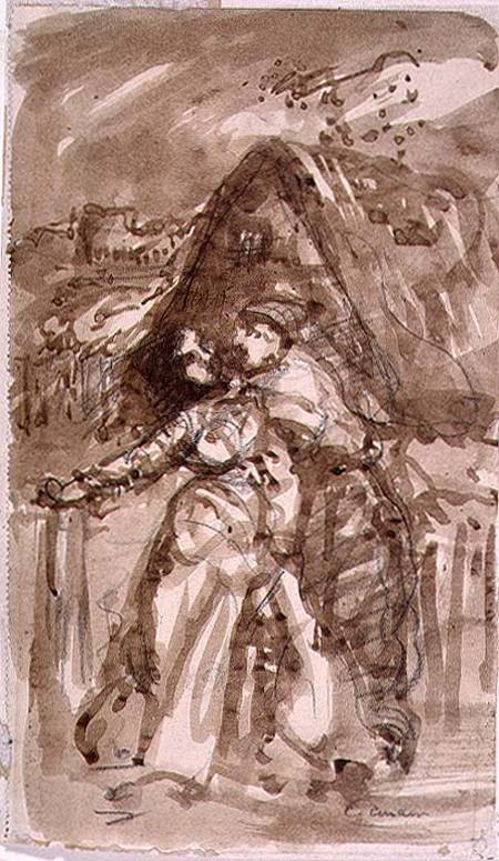 Sketch of a Man embracing a Woman at a Cottage Gate a William Collins