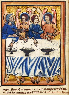 Abraham and the three angels, from a Book of Hours, c.1230-40 (vellum) a William de Brailes