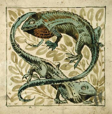 Lizards, design for a tile  on a William De Morgan