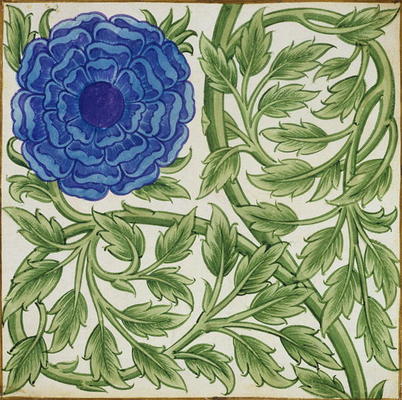 Plant with a blue flower (w/c on paper) a William De Morgan
