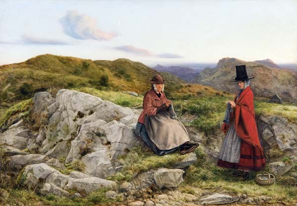 Welsh Landscape with Two Women Knitting a William Dyce