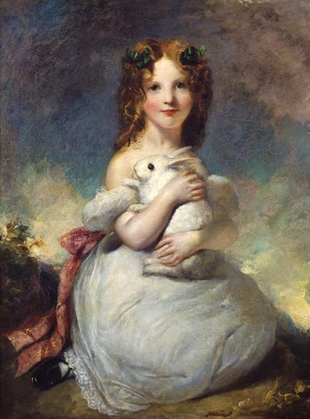 Portrait of Dora Louisa Grant holding a rabbit a William Dyce