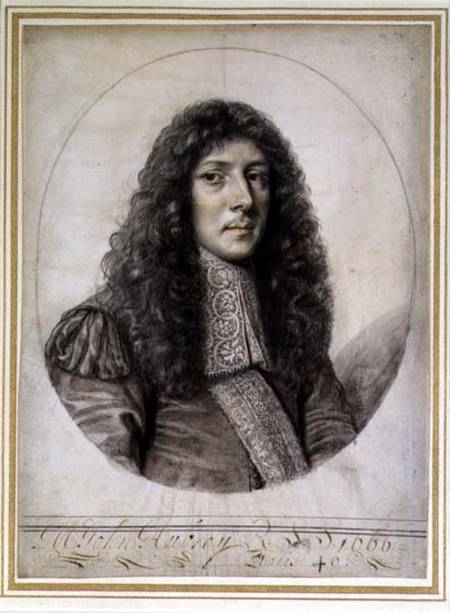 Portrait of John Aubrey (1626-97) 1666 (black lead & chalk on paper) a William Faithorne