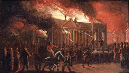 The Burning of Liverpool Town Hall (oil on paper laid on canvas) a William Gavin Herdman