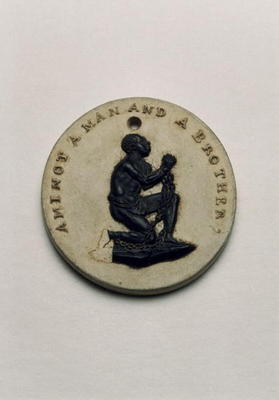 Wedgwood Slave Emancipation Society medallion, c.1787-90 (jasperware) a William Hackwood