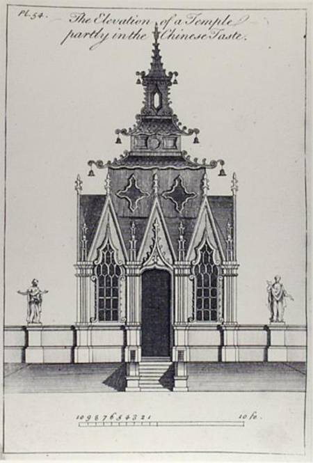 The Elevation of a temple partly in the Chinese Taste, from 'New Designs for Chinese Temples' a William Halfpenny