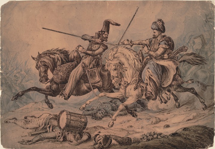Russian Cossack in combat with a Mameluke a William Heath