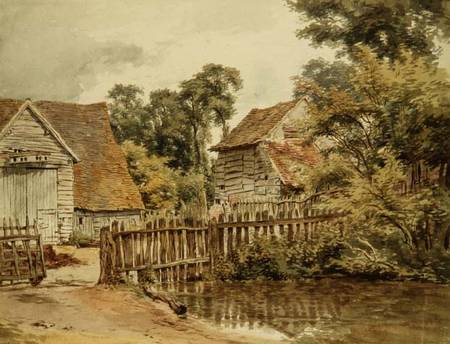 Farmyard with pond a William Henry Hunt