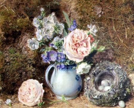 Still Life of Flowers and Nest a William Henry Hunt