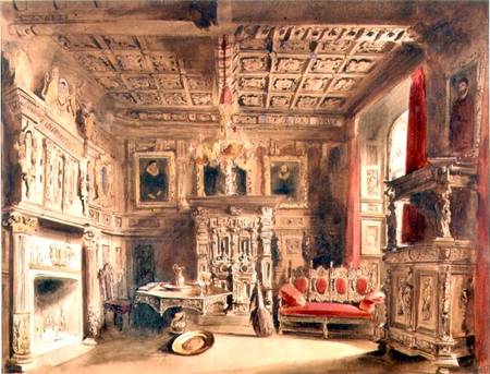 A Tudor Interior (brown ink and w/c on paper) a William Henry Lake Price
