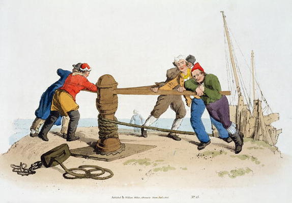 Fishermen at a Capstan, from 'Costume of Great Britain', published by William Miller, 1805 (colour l a William Henry Pyne