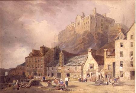 Edinburgh Castle from the Grass Market, showing the Little West Port a William Henry Stothard