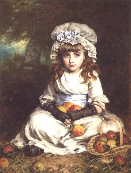 A Little Girl in a Mob Cap with a Basket of Apples a William Hippon Gadsby