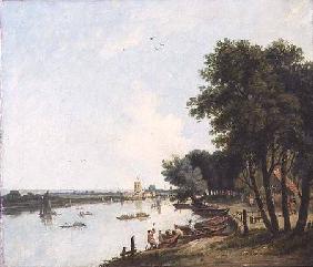 A View of the Thames at Chelsea with the Post Mill at Nine Elms beyond