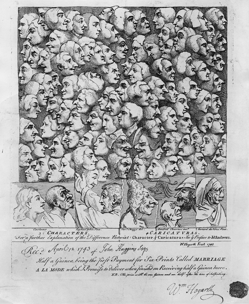 Characters and Caricatures, published in April 1743 a William Hogarth