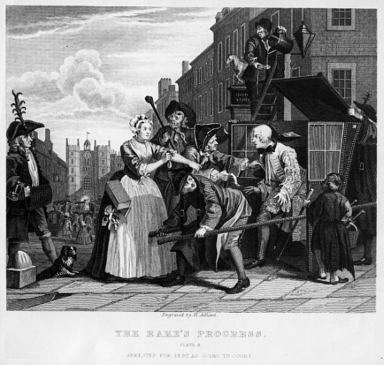 Arrested for Debt, plate V from ''A Rake''s Progress'' a William Hogarth