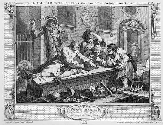 The Idle ''Prentice at Play in the Church Yard During Divine Service, plate III of ''Industry and Id a William Hogarth