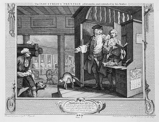 The Industrious ''Prentice a Favourite and Entrusted his Master, plate IV of ''Industry and Idleness a William Hogarth