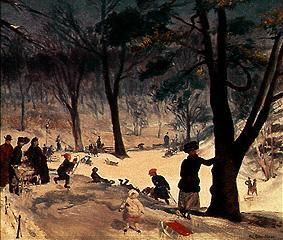 In winter in the Central park in New York a William J. Glackens