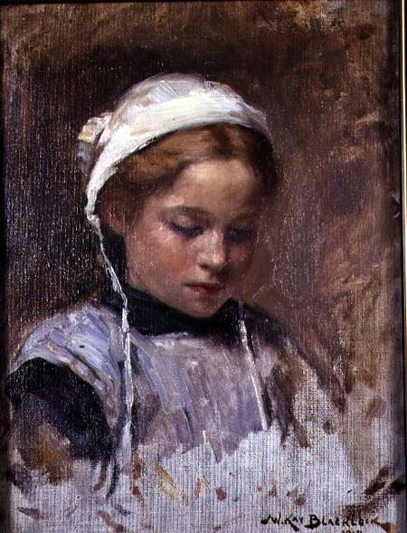 Young Girl in a Blue Pinafore a William Kay Blacklock