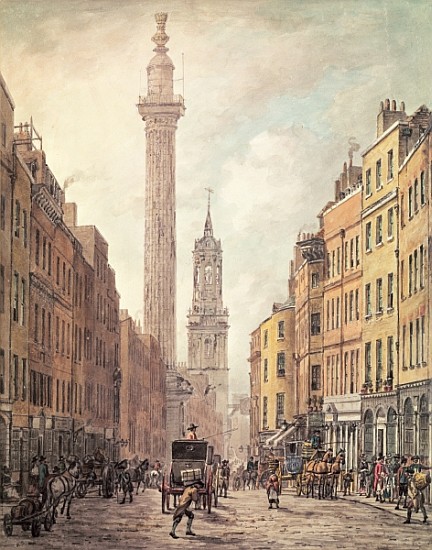 View of Fish Street Hill, Monument and St. Magnus the Martyr from Gracechurch Street, London a William Marlow
