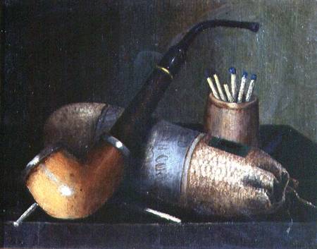 Still Life of Pipe Tobacco and Matches a William Michael Harnett