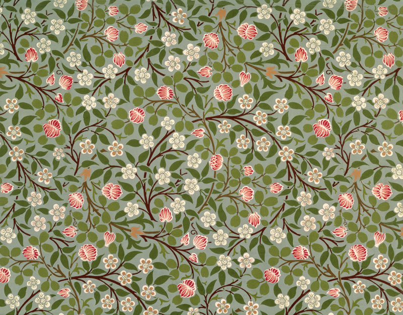 Small pink and white flower wallpaper design a William  Morris