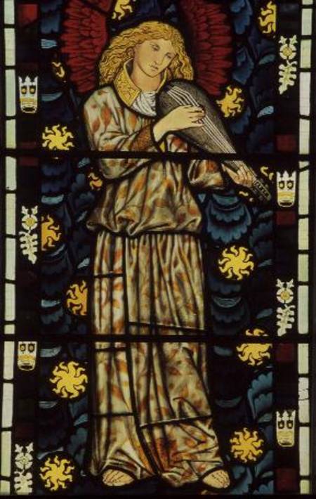 Angel with a rebec, stained glass window designed a William  Morris