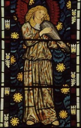 Angel with a rebec, stained glass window designed