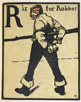 R is for Robber, illustration from An Alphabet, published by William Heinemann, 1898