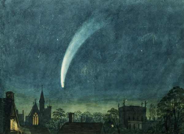 Donati's Comet over Balliol College (w/c with scratching out on paper) a William of Oxford