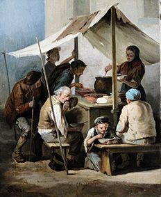 Distribution of soup and bread to arms a William Rose