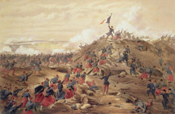 The Attack on the Malakoff, plate from 'The Seat of War in the East', pub. by Paul & Dominic Colnagh a William Simpson