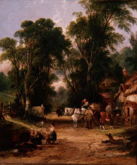 Village Scene with Figures a William Snr. Shayer
