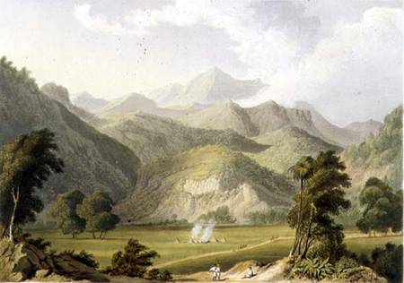 Approach to the Bore Ghaut, from a painting by Lt. Col. Johnson, engraved by T. Fielding and coloure a William Westall