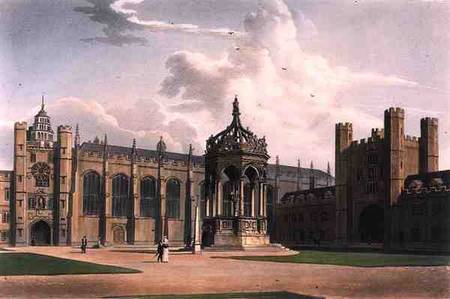The Court of Trinity College, Cambridge, from 'The History of Cambridge', engraved by J. Bluck (fl.1 a William Westall