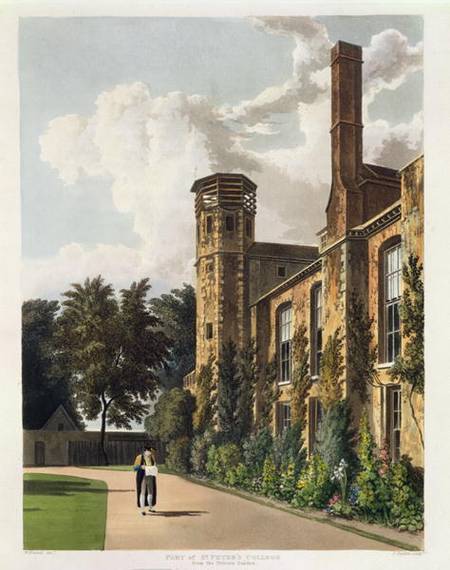 Part of St. Peter's College (Peterhouse) from the Private Garden, Cambridge, from 'The History of Ca a William Westall