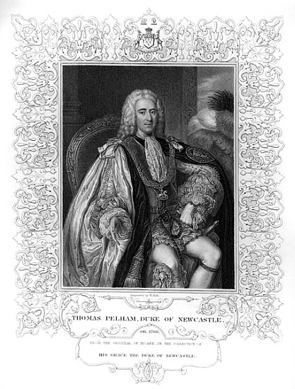 Portrait of Thomas Pelham-Holles, 1st Duke of Newcastle a William the Younger Holl